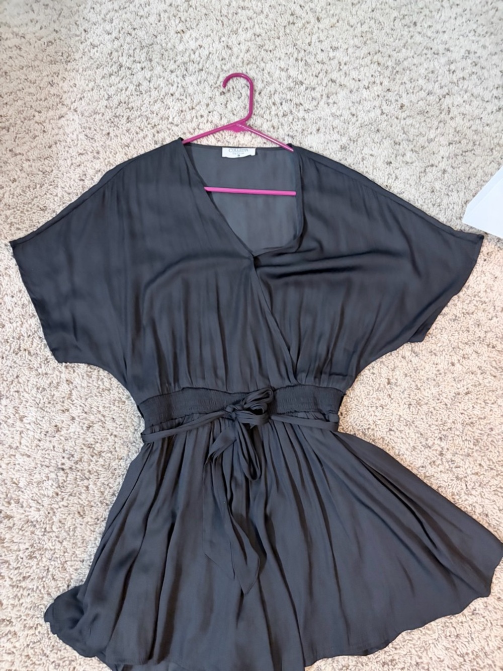 Black Wrap-Style Short Dress with Waist Tie